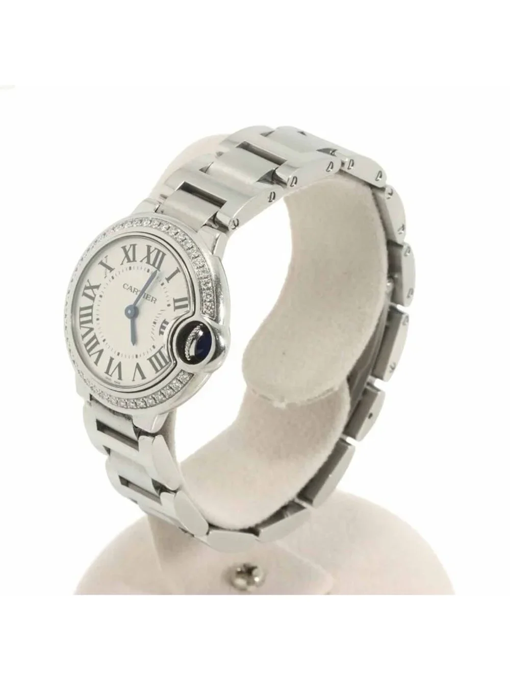 Cartier Ballon Blue 28 Watch Diamond Bezel Silver Quartz